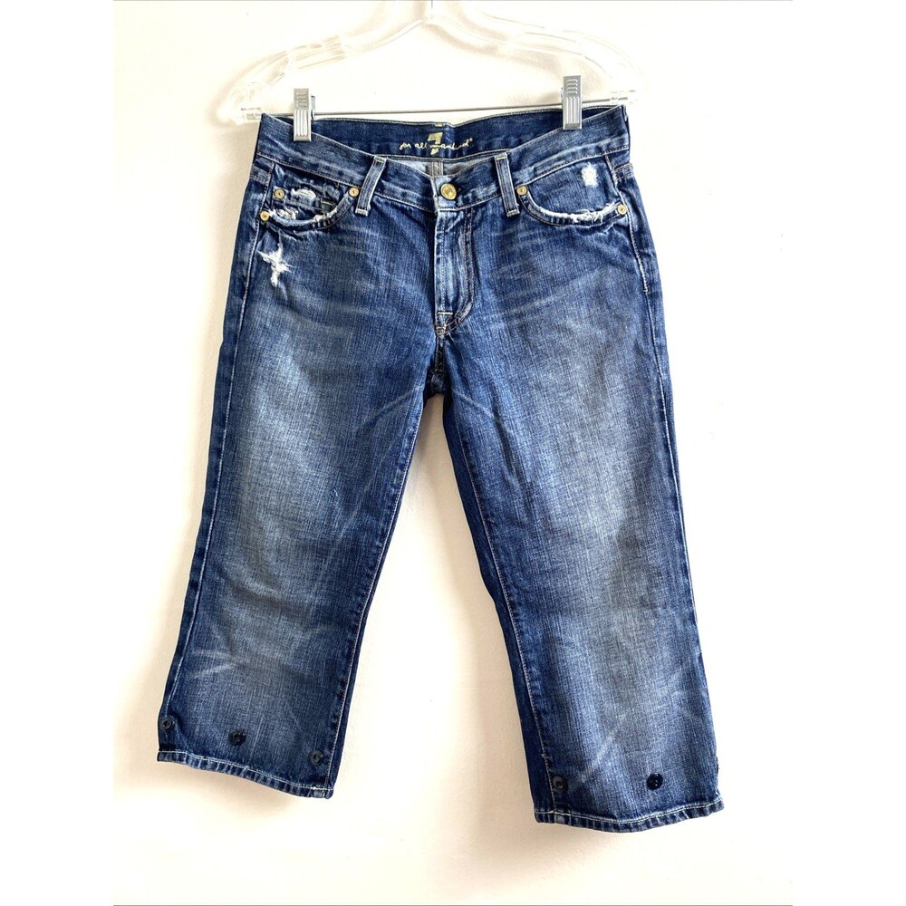 7 For All Mankind Blue Capris Crop Bootcut Dojo Size 27 Women's Distressed